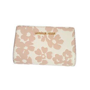 Michael Kors Jet Set Travel Medium Bifold Zip Coin Wallet Powder Blush Embossed